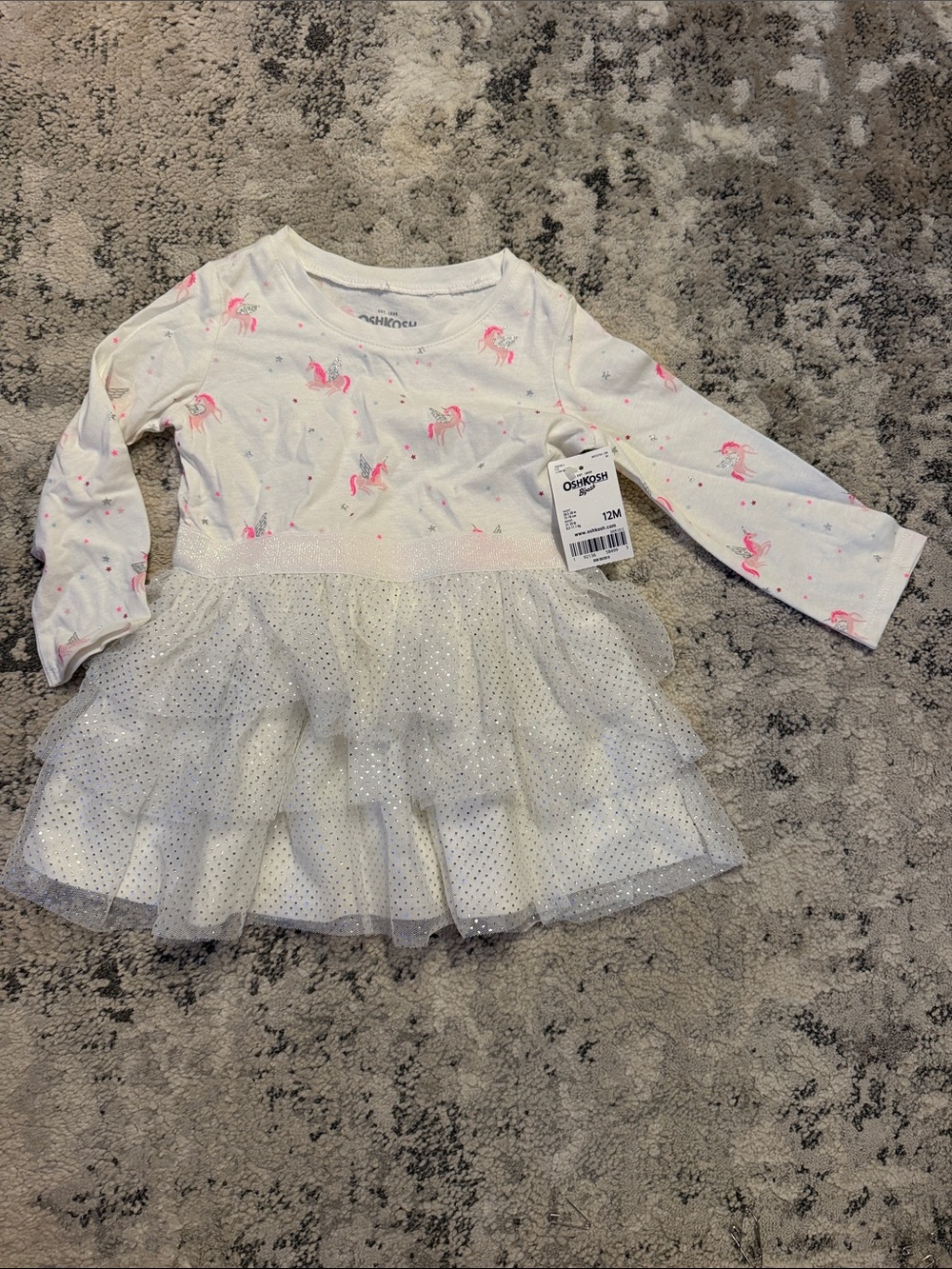 OshKosh B'gosh White & Pink Unicorn Long-Sleeve Tulle Dress